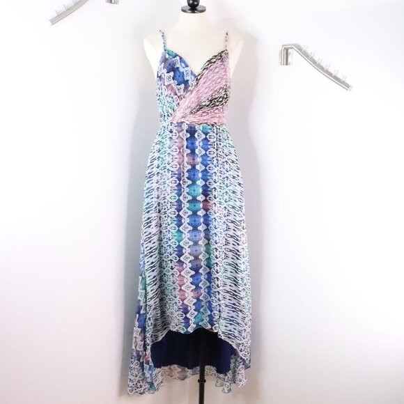 New Ramy Brook Women's 2 Fatima Multicolor Print Silk Chiffon Hi-Low Maxi Dress - Picture 1 of 13